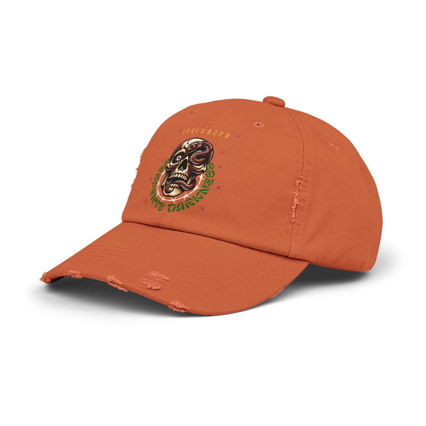 Soul Gazer Skull Snake Eye Distressed Cotton Twill Hat | Custom DTF Printed