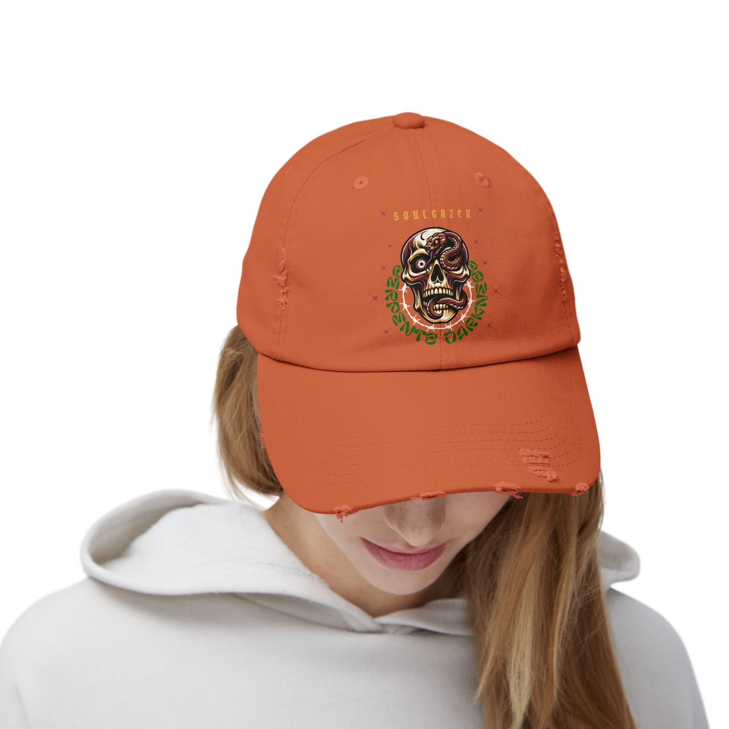 Soul Gazer Skull Snake Eye Distressed Cotton Twill Hat | Custom DTF Printed