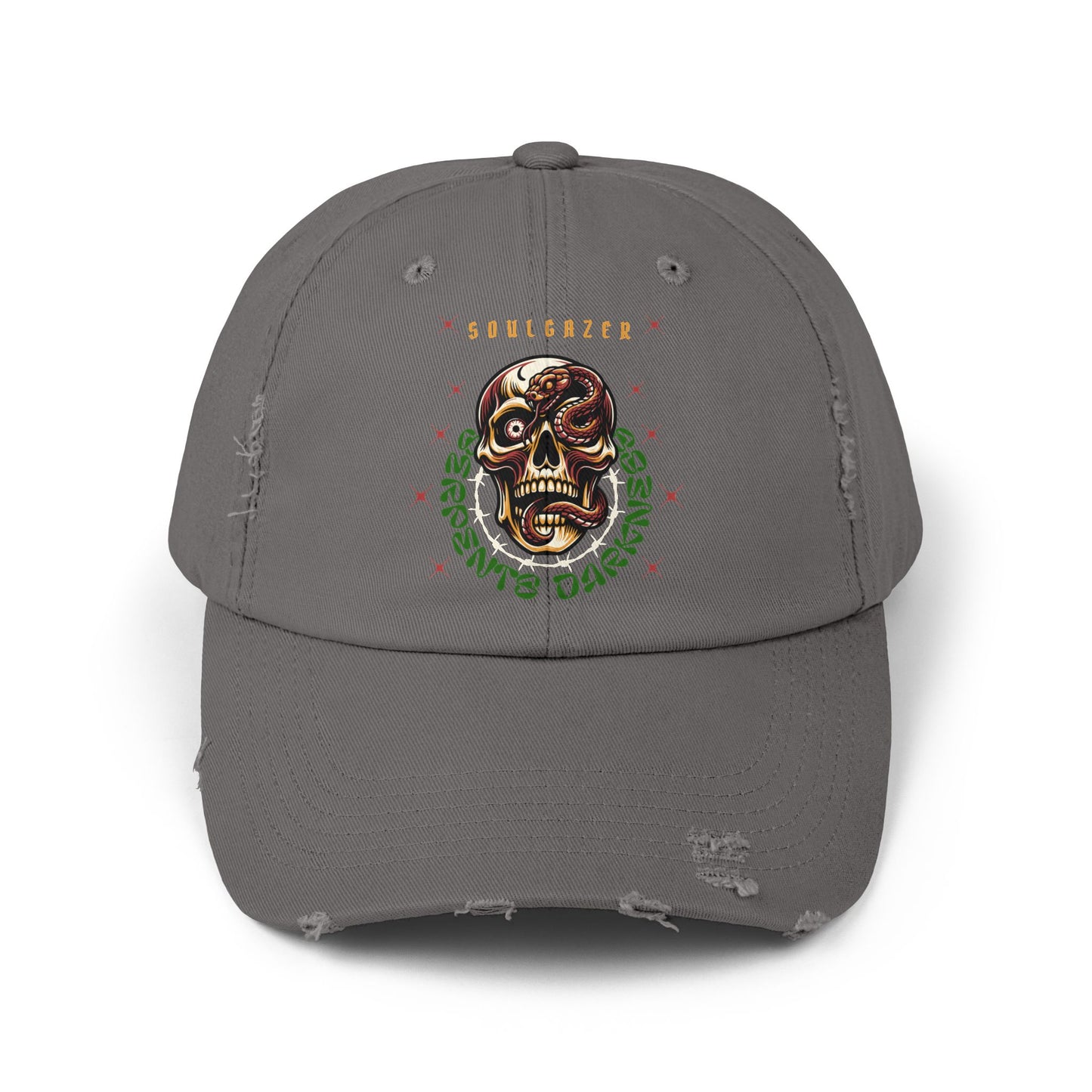 Soul Gazer Skull Snake Eye Distressed Cotton Twill Hat | Custom DTF Printed