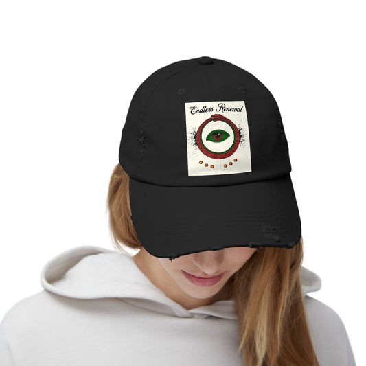 Endless Renewal Serpent Eye Distressed Cotton Twill Hat | Custom DTF Printed