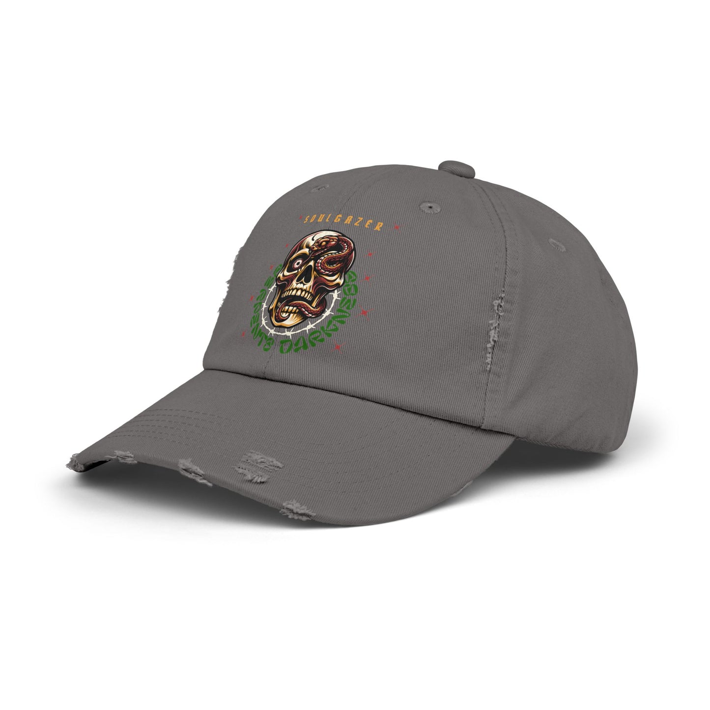Soul Gazer Skull Snake Eye Distressed Cotton Twill Hat | Custom DTF Printed