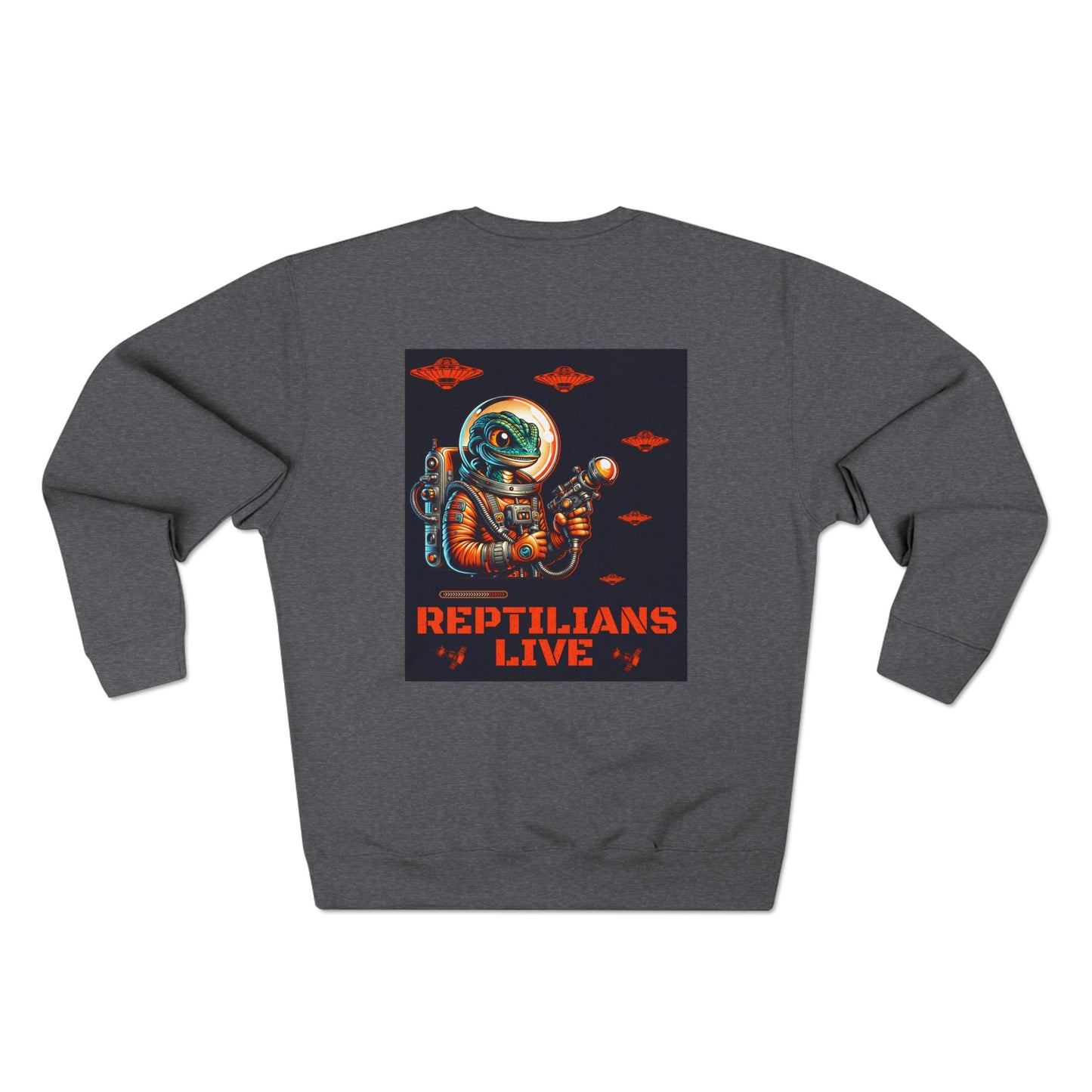 Reptilians Live Crewneck Sweatshirt, Alien Spaceship Unisex Pullover, UFO Print Sweater, Sci-Fi Graphic Jumper, Extraterrestrial Sweatshirt