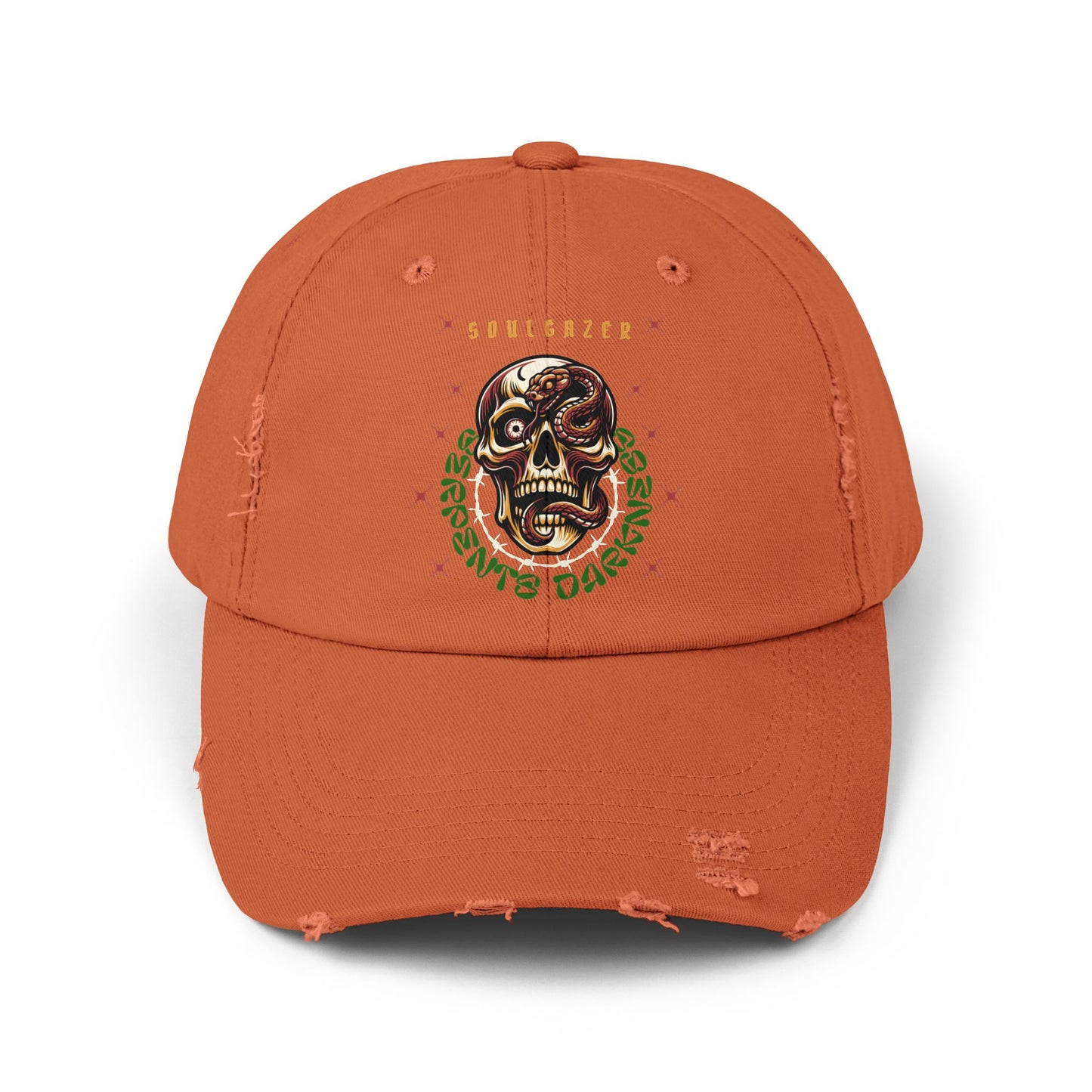 Soul Gazer Skull Snake Eye Distressed Cotton Twill Hat | Custom DTF Printed
