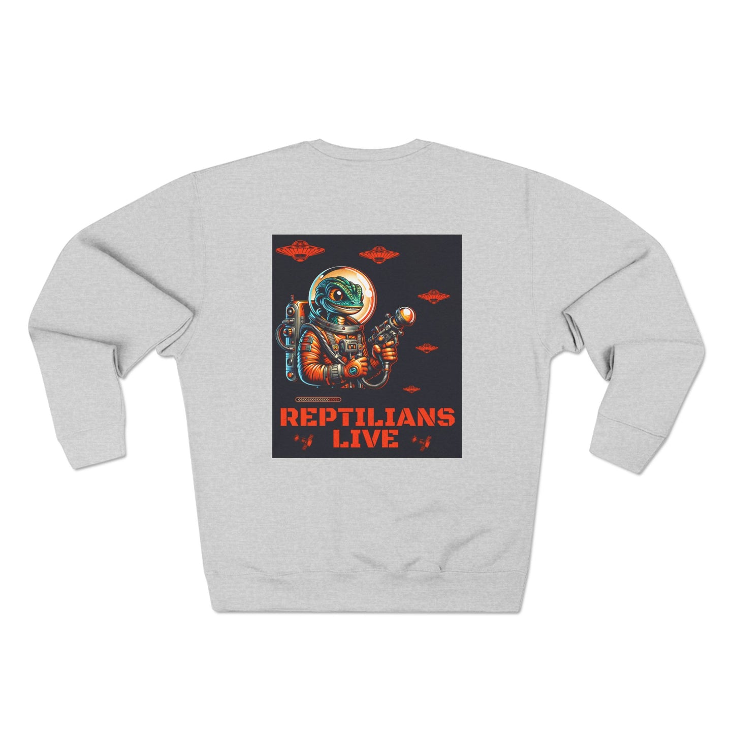 Reptilians Live Crewneck Sweatshirt, Alien Spaceship Unisex Pullover, UFO Print Sweater, Sci-Fi Graphic Jumper, Extraterrestrial Sweatshirt
