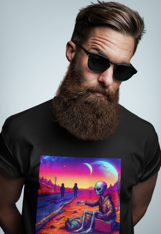 Homeless Alien Unisex Tee, Extraterrestrial Graphic T-Shirt, Sci-Fi Lover Gift, Space Theme Shirt, UFO Apparel, Cosmic Outfit