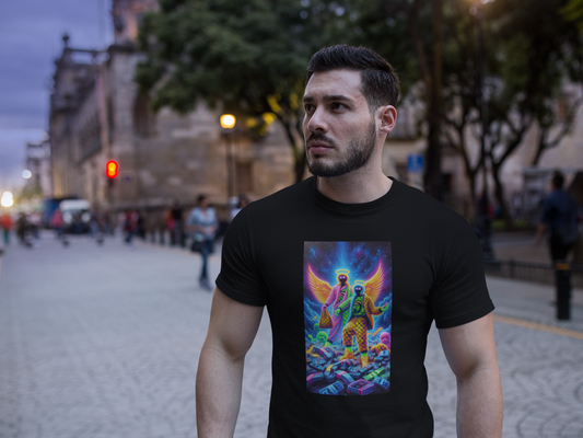 Aliens & Robers Unisex Tee, Sci-fi Short Sleeve Shirt, Extraterrestrial Escape Top, UFO Graphic Tshirt, Space Invasion Apparel