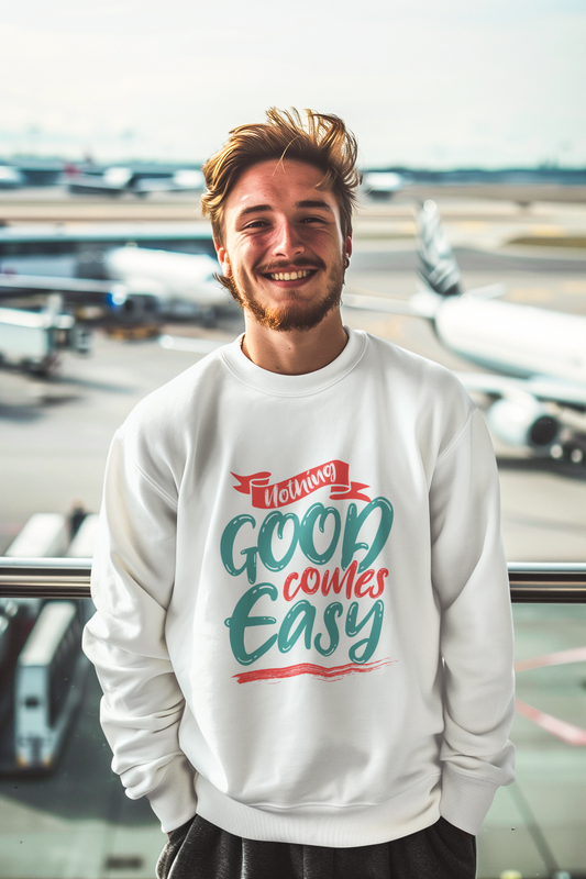 Hard Work White Long Sleeve Fleece Sweatshirt, Unisex Jumper, Crew Neck Pullover, Sweat Shirt, Winter Fashion Apparel