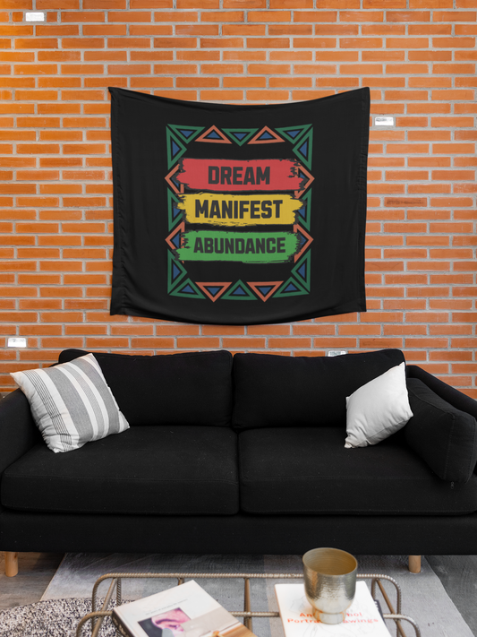 Dream Manifest Abundance Indoor Wall Tapestries, Boho Home Decor, Large Fabric Hanging, Spiritual Wall Art, Positive Affirmation Tapestry