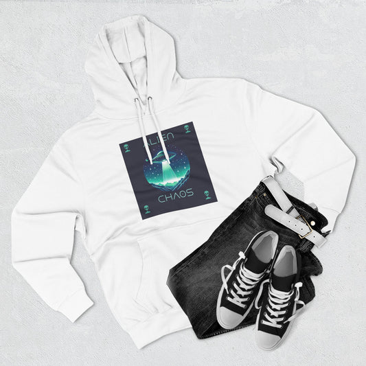 Space Battle Fleece Hoodie, Alien vs Astronaut Chaos Jacket, Outer Space War Sweatshirt, Galaxy Combat Pullover, Sci-Fi Fight Hooded Top