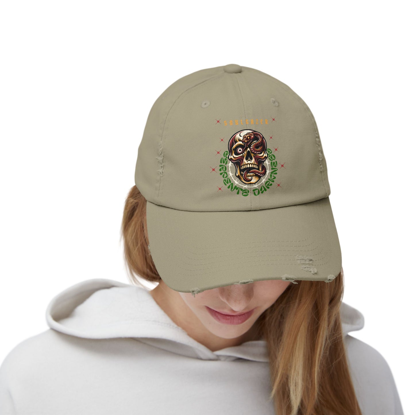 Soul Gazer Skull Snake Eye Distressed Cotton Twill Hat | Custom DTF Printed