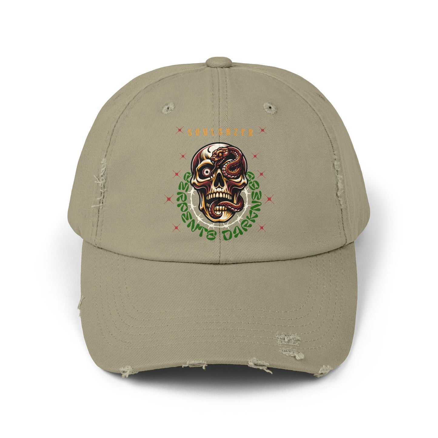 Soul Gazer Skull Snake Eye Distressed Cotton Twill Hat | Custom DTF Printed