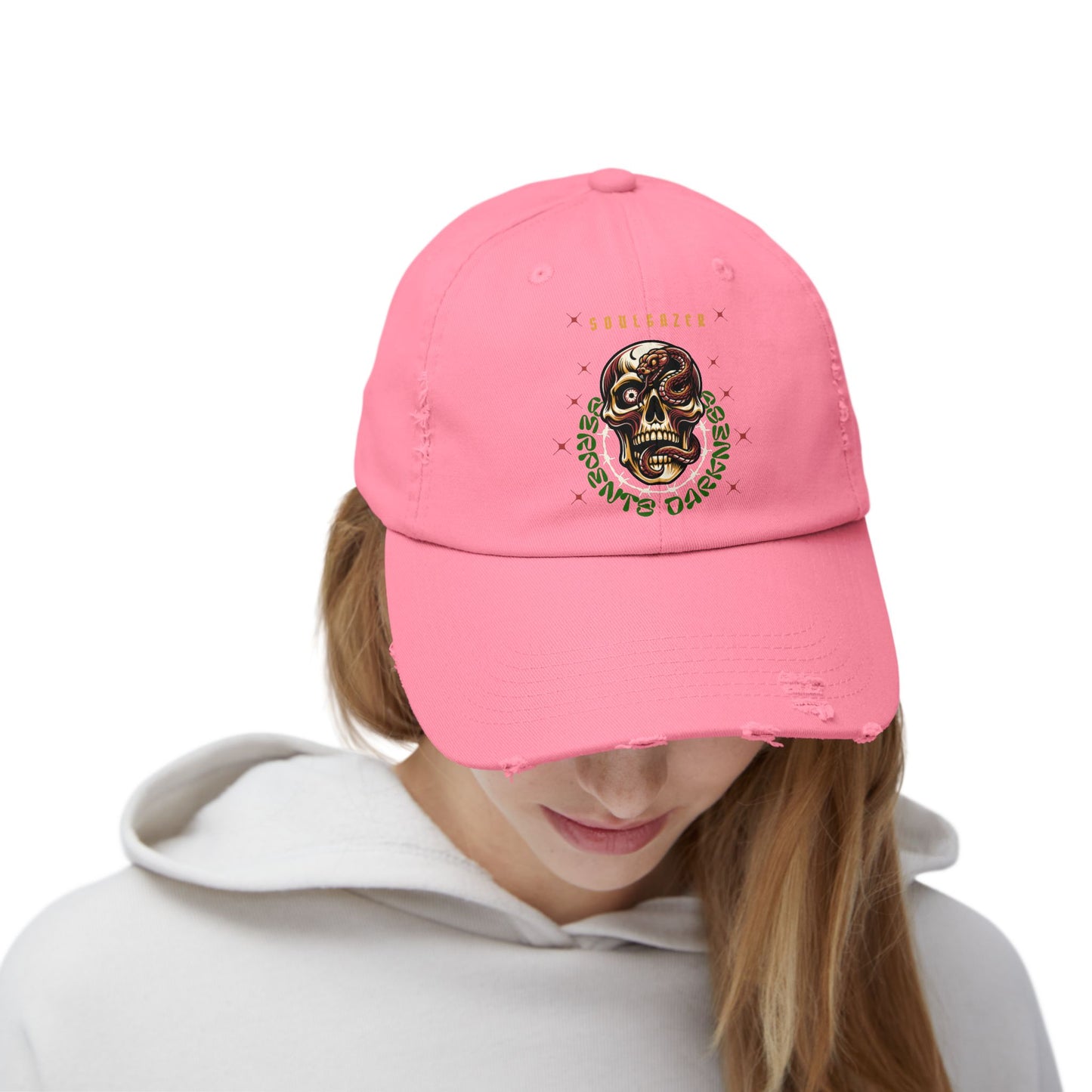 Soul Gazer Skull Snake Eye Distressed Cotton Twill Hat | Custom DTF Printed