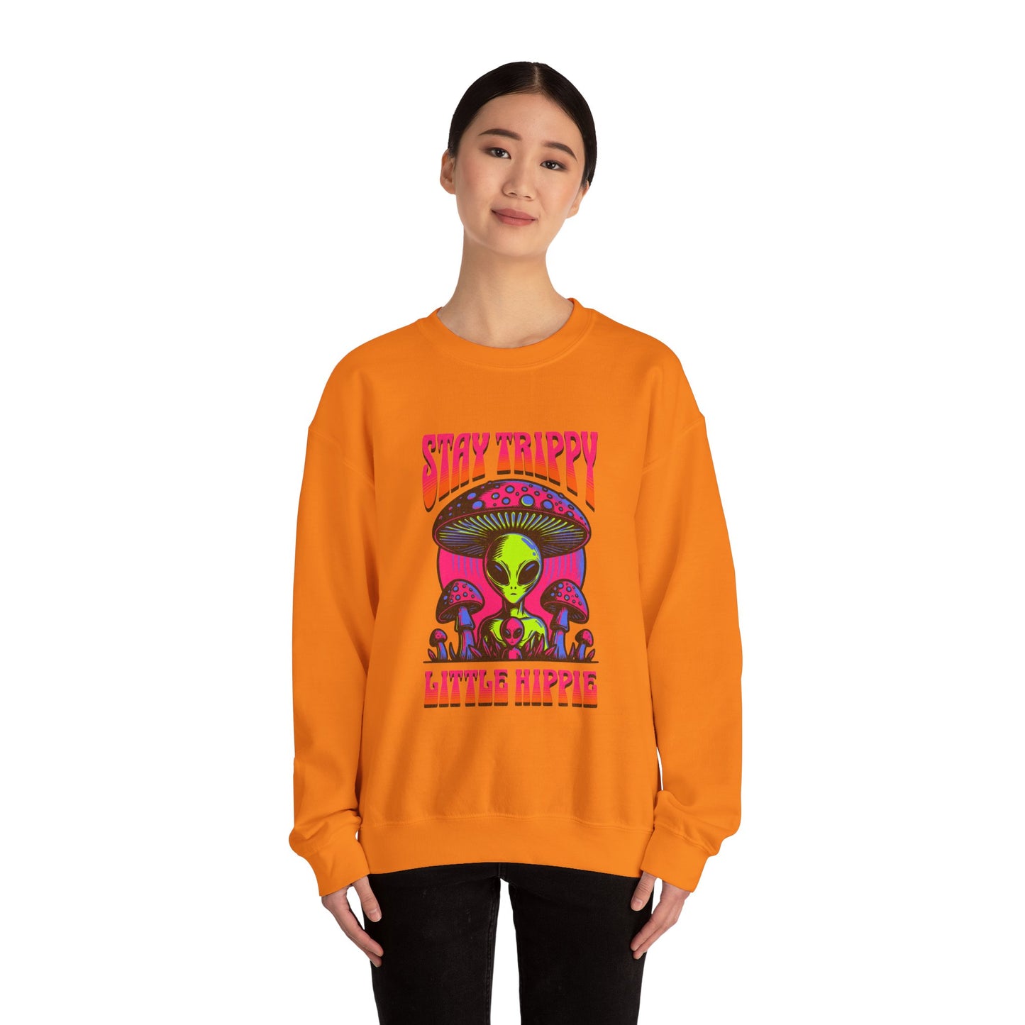 Stay Trippy Little Hippie Alien Sweatshirt - Unisex Crewneck, Heavy Blend Pullover, Galaxy Jumper, Cool Space Graphic Top, Retro UFO Sweater