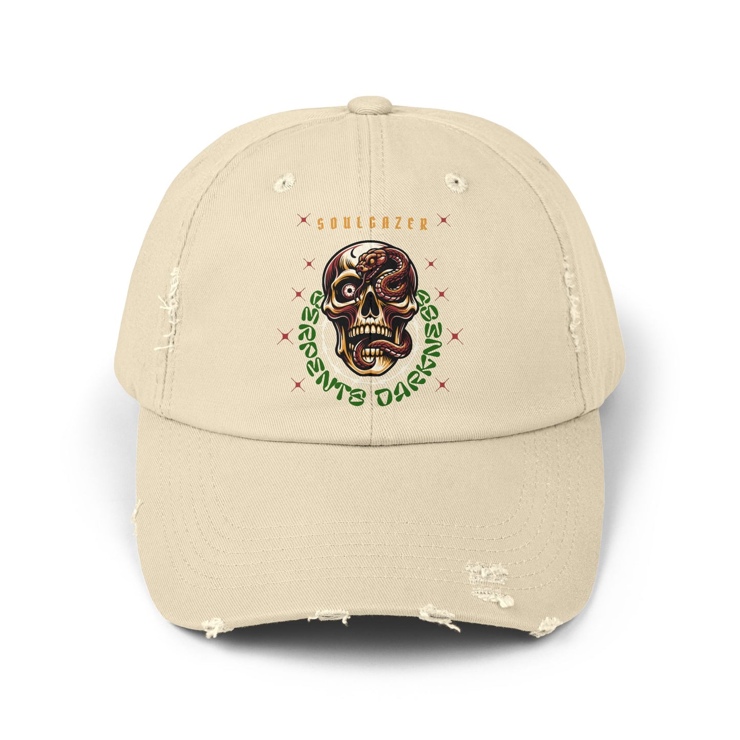 Soul Gazer Skull Snake Eye Distressed Cotton Twill Hat | Custom DTF Printed
