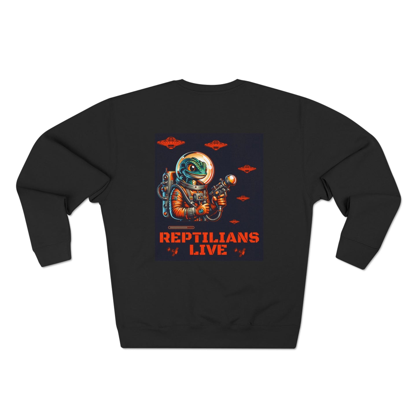 Reptilians Live Crewneck Sweatshirt, Alien Spaceship Unisex Pullover, UFO Print Sweater, Sci-Fi Graphic Jumper, Extraterrestrial Sweatshirt