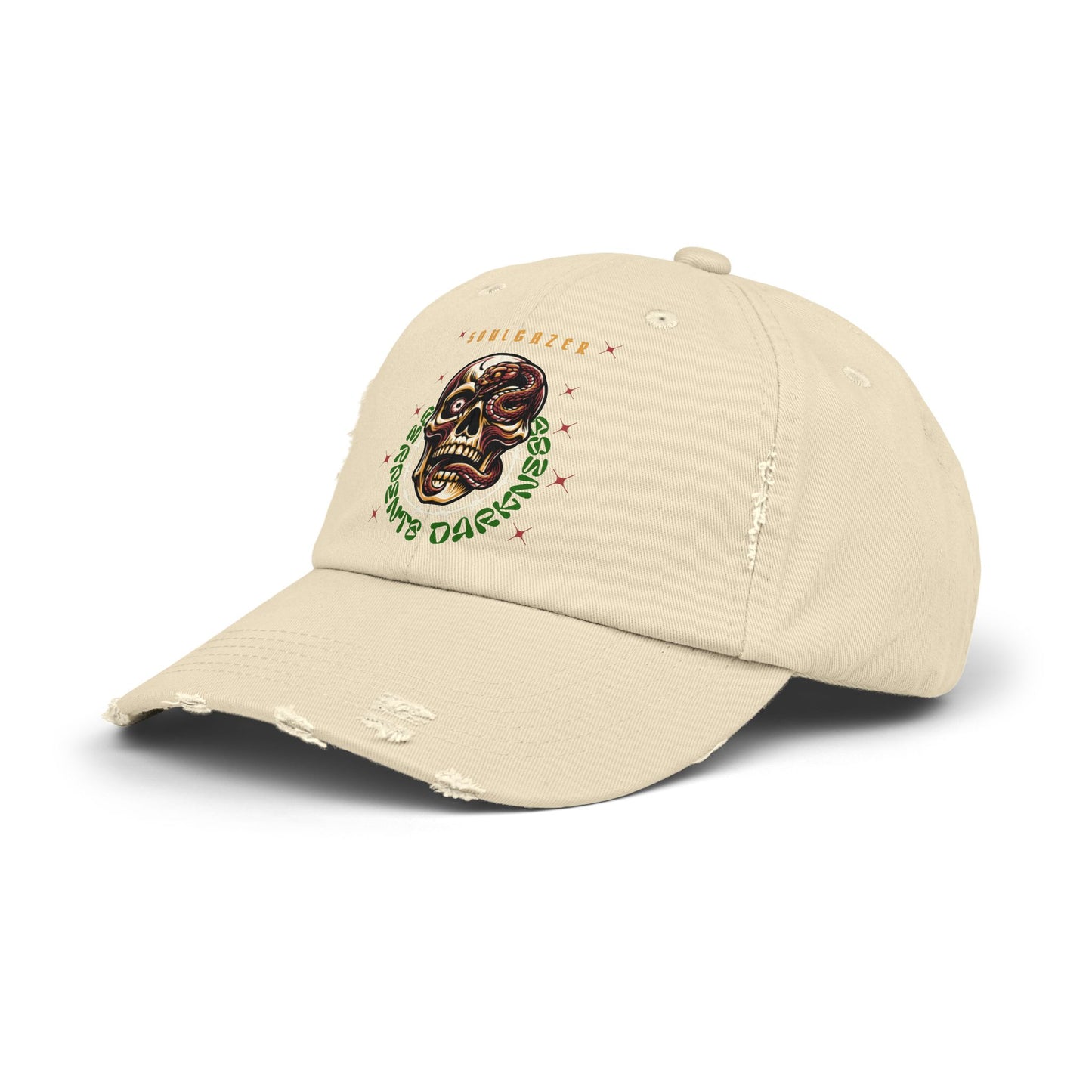 Soul Gazer Skull Snake Eye Distressed Cotton Twill Hat | Custom DTF Printed