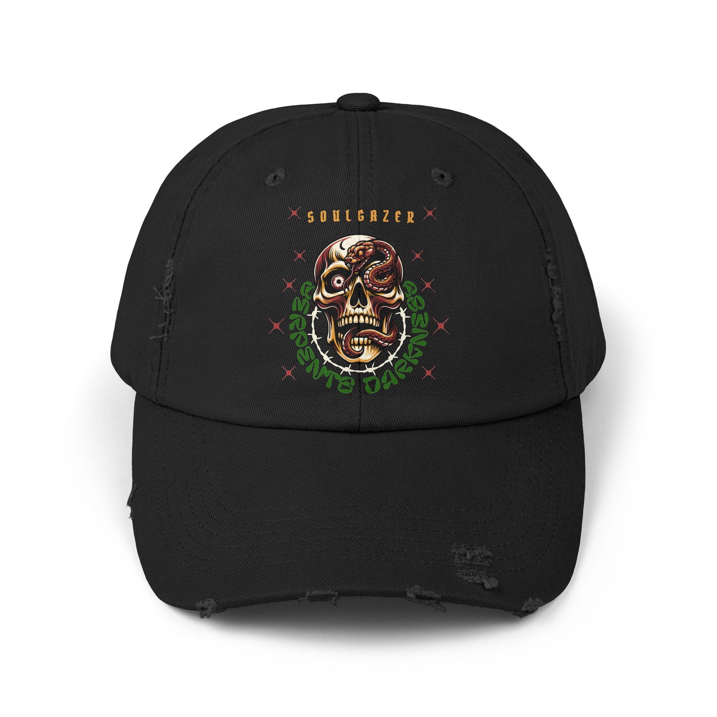 Soul Gazer Skull Snake Eye Distressed Cotton Twill Hat | Custom DTF Printed