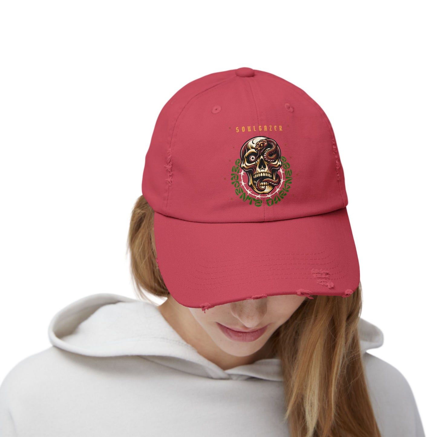 Soul Gazer Skull Snake Eye Distressed Cotton Twill Hat | Custom DTF Printed