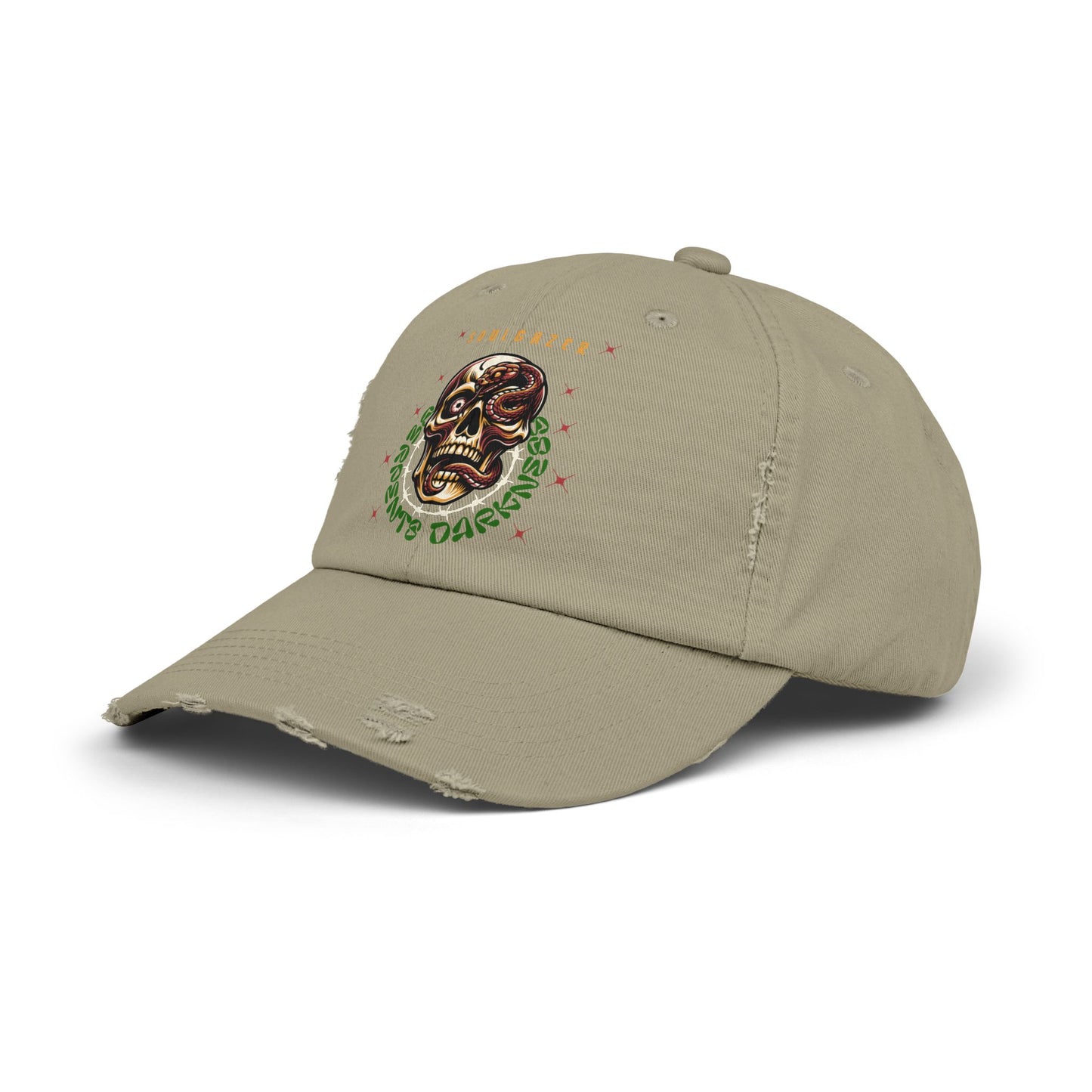 Soul Gazer Skull Snake Eye Distressed Cotton Twill Hat | Custom DTF Printed