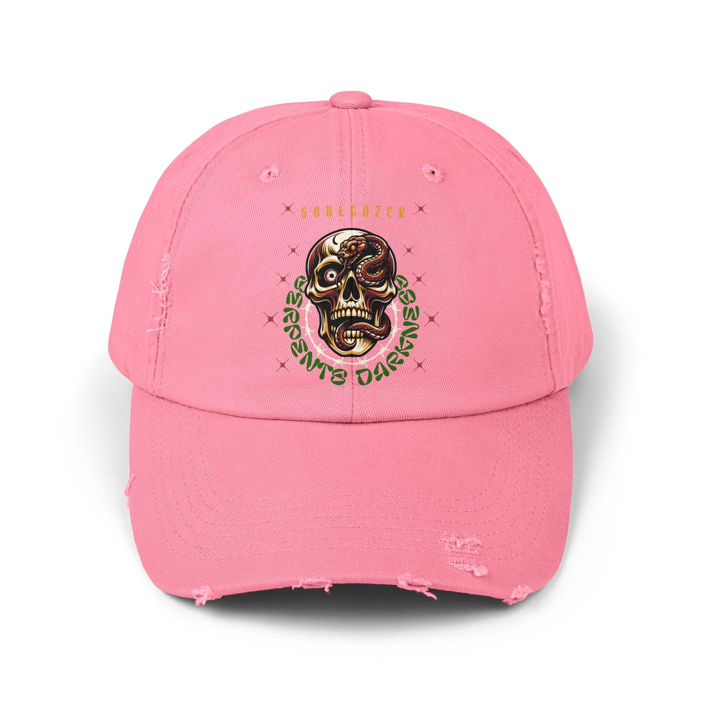 Soul Gazer Skull Snake Eye Distressed Cotton Twill Hat | Custom DTF Printed